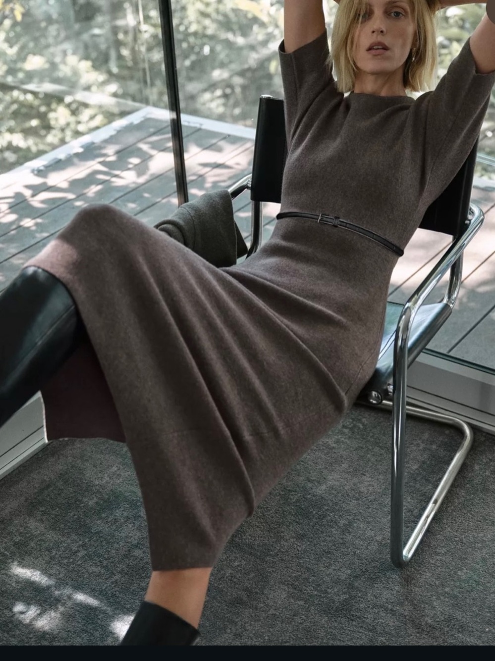 Zara Taupe-Brown Knit Midi Skirt - Picture 2 of 7